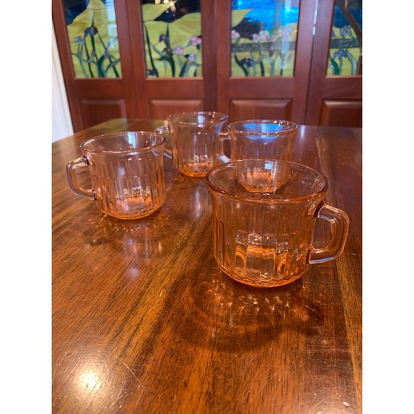 Vintage Fortecrisa Pink Ribbed Glass Tea Cups - Picture 7 of 8